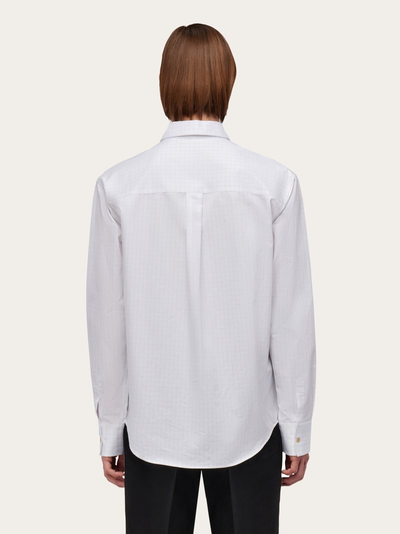 Ferragamo | Men's Micro Checked Long Sleeved Shirt - White/Blue