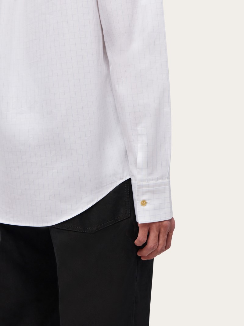 Ferragamo | Men's Micro Checked Long Sleeved Shirt - White/Blue