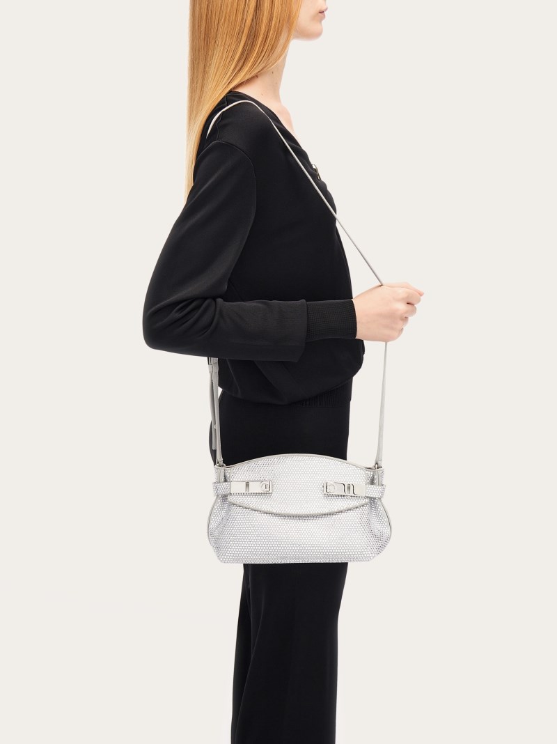 Ferragamo | Women's Hug Soft Crossbody Bag With Crystals - Cloud