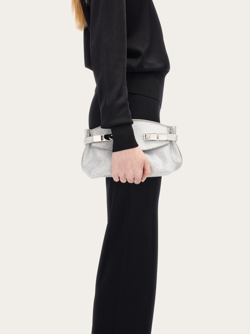 Ferragamo | Women's Hug Soft Crossbody Bag With Crystals - Cloud