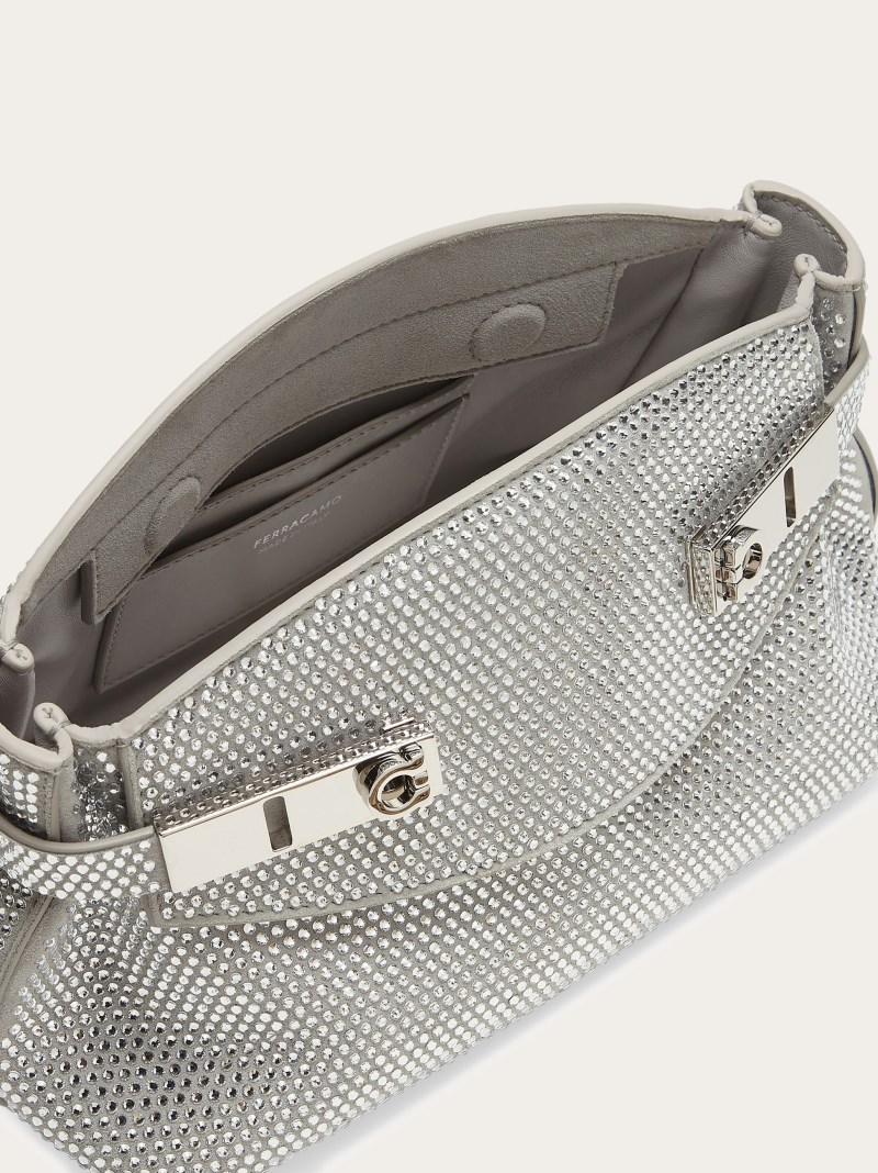 Ferragamo | Women's Hug Soft Crossbody Bag With Crystals - Cloud