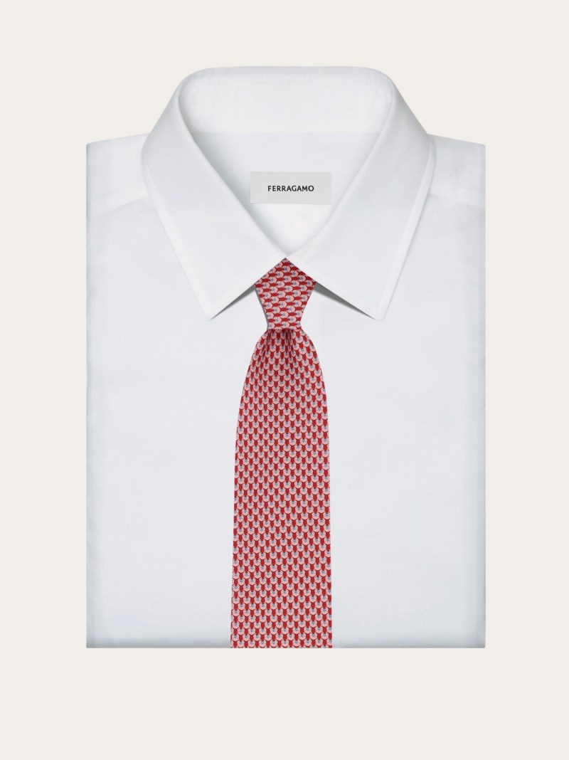 Ferragamo | Men's Owl Print Silk Tie - Red