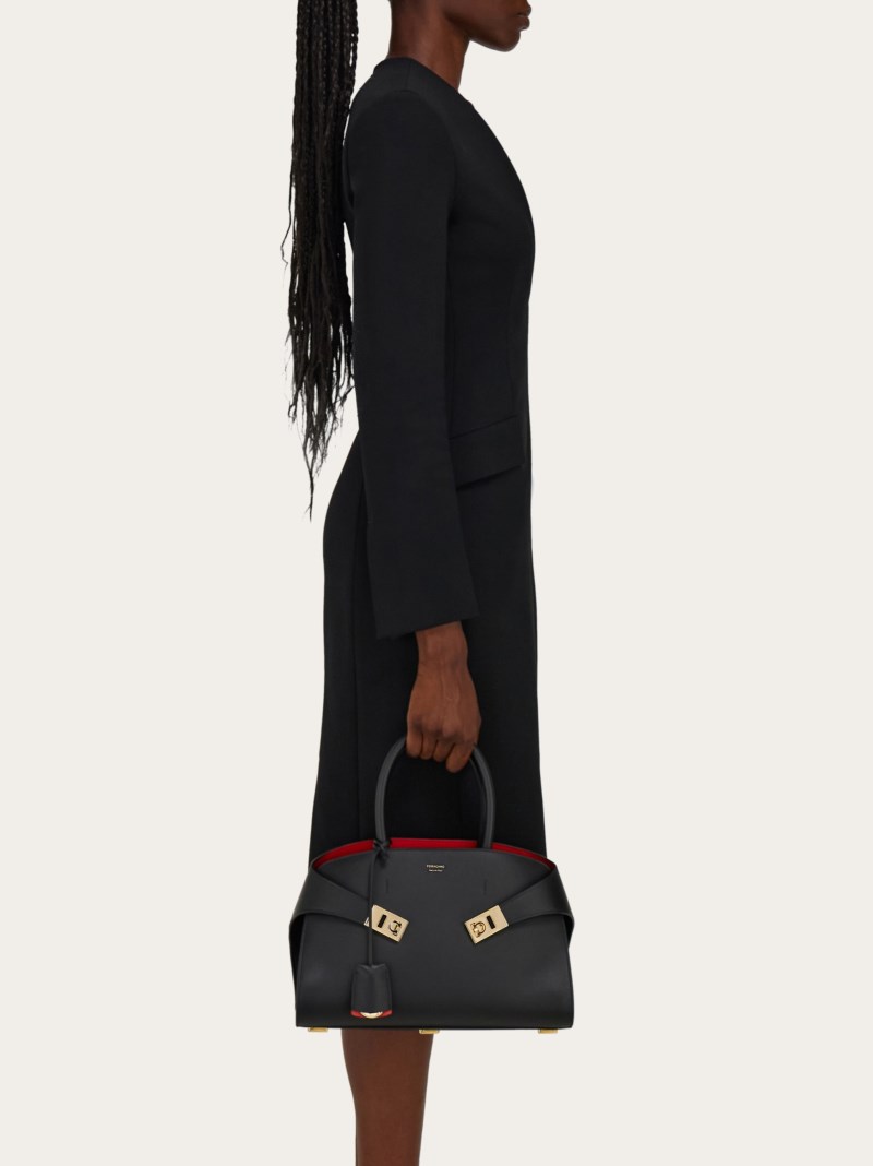 Ferragamo | Women's Hug Bicolor Handbag - Black/Flame Red
