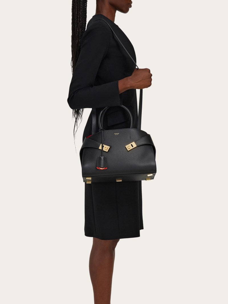 Ferragamo | Women's Hug Bicolor Handbag - Black/Flame Red