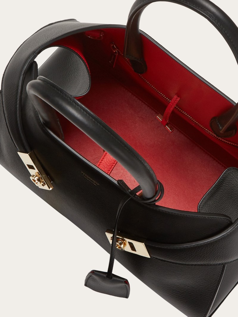 Ferragamo | Women's Hug Bicolor Handbag - Black/Flame Red