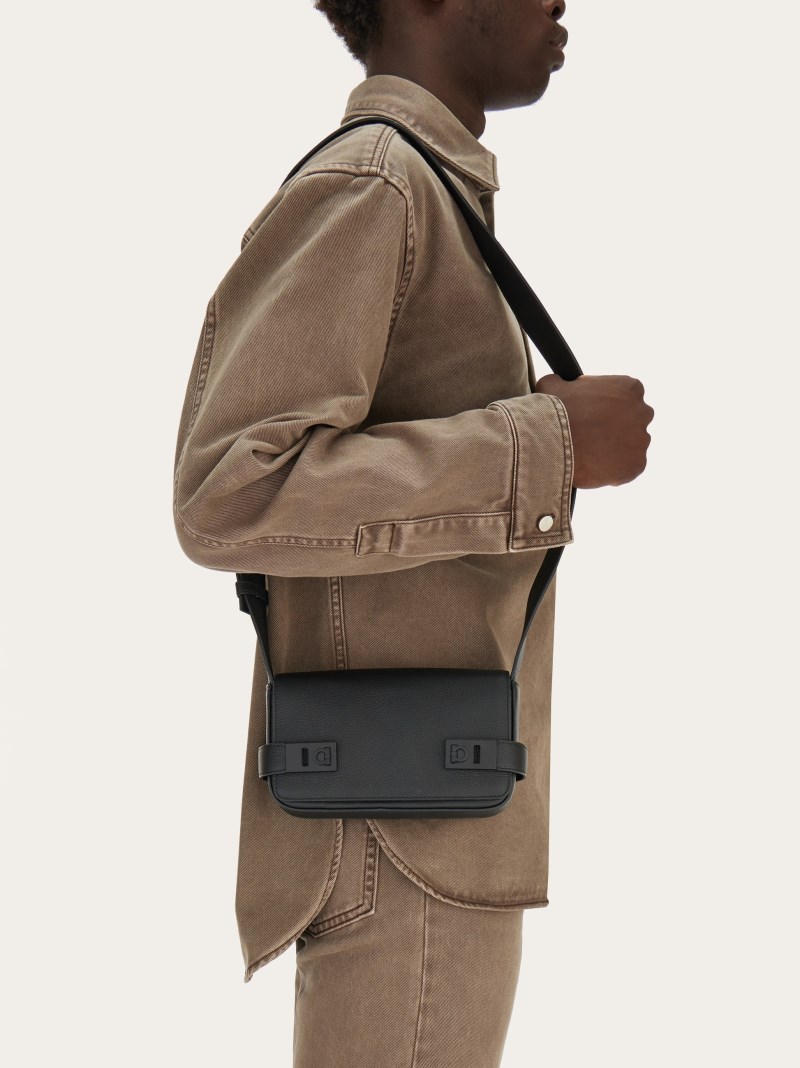 Ferragamo | Men's Crossbody Bag With Gancini Buckles - Black