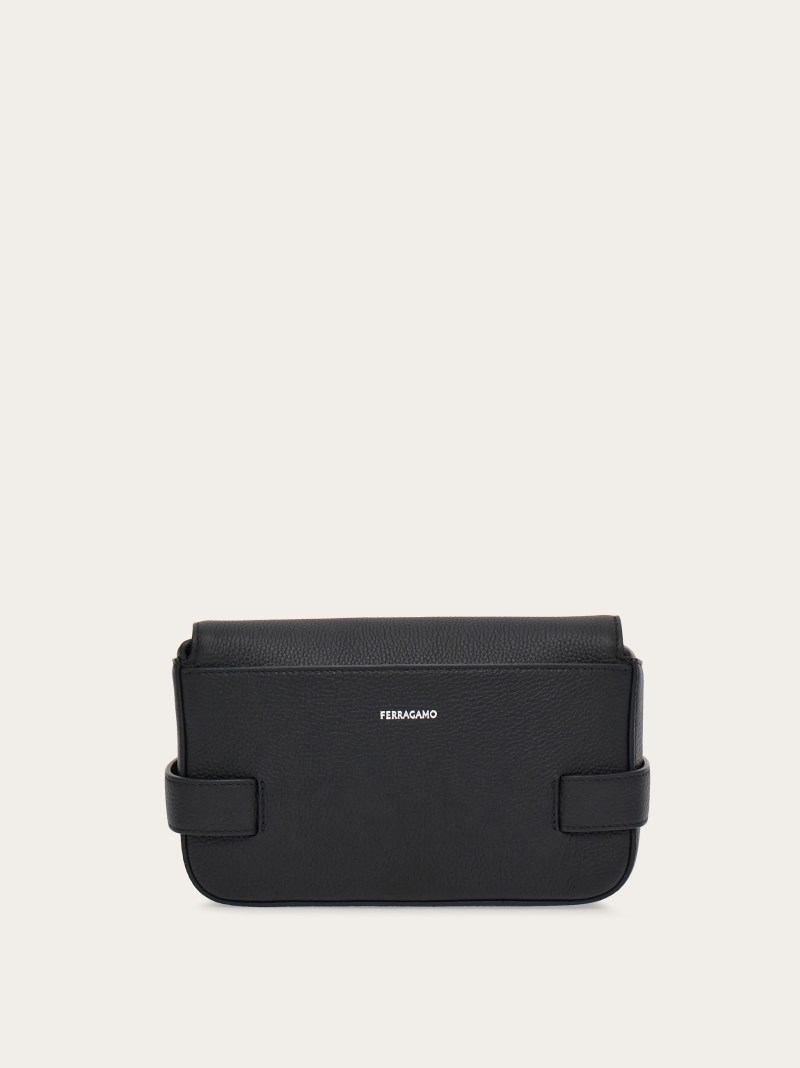 Ferragamo | Men's Crossbody Bag With Gancini Buckles - Black