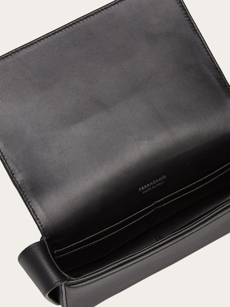 Ferragamo | Men's Crossbody Bag With Gancini Buckles - Black