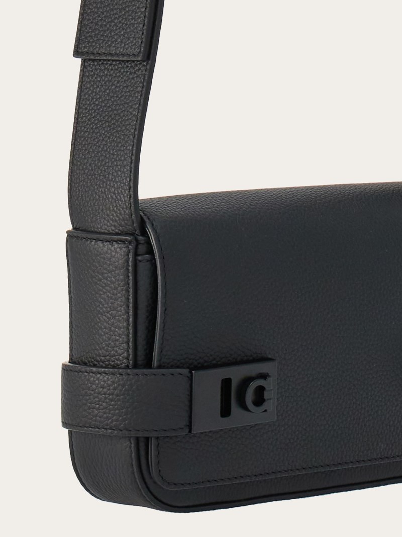 Ferragamo | Men's Crossbody Bag With Gancini Buckles - Black