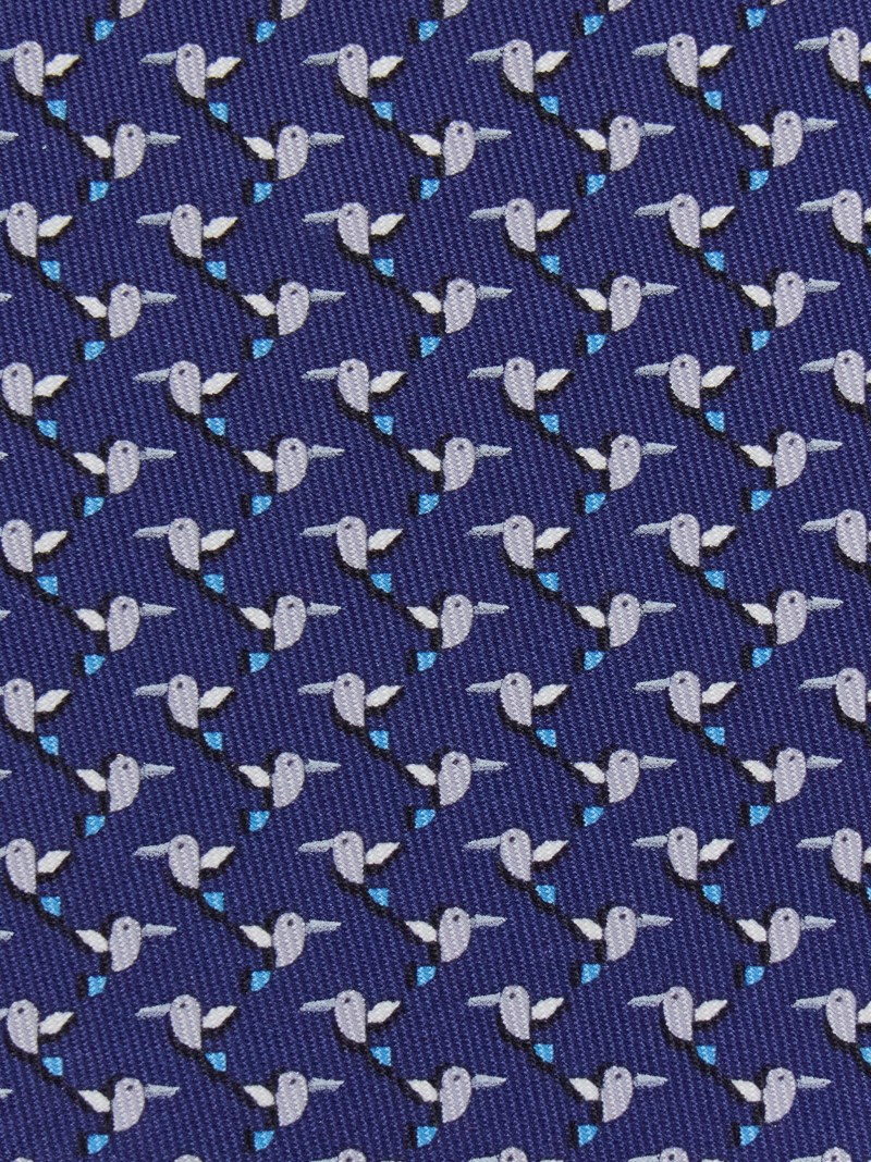 Ferragamo | Men's Hummingbird Print Silk Tie - Navy Blue