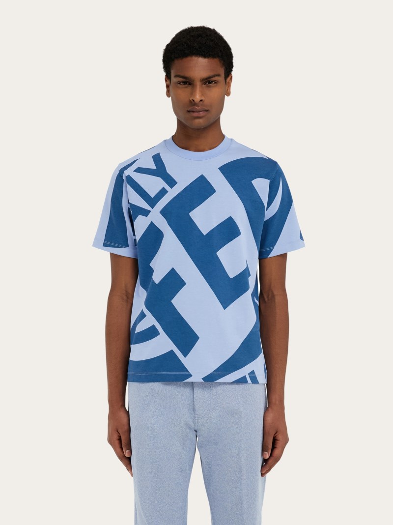 Ferragamo | Men's Graphic Print T-Shirt - Oxford Blue/Teal Blue