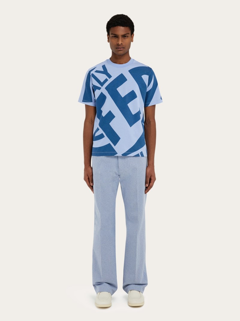 Ferragamo | Men's Graphic Print T-Shirt - Oxford Blue/Teal Blue