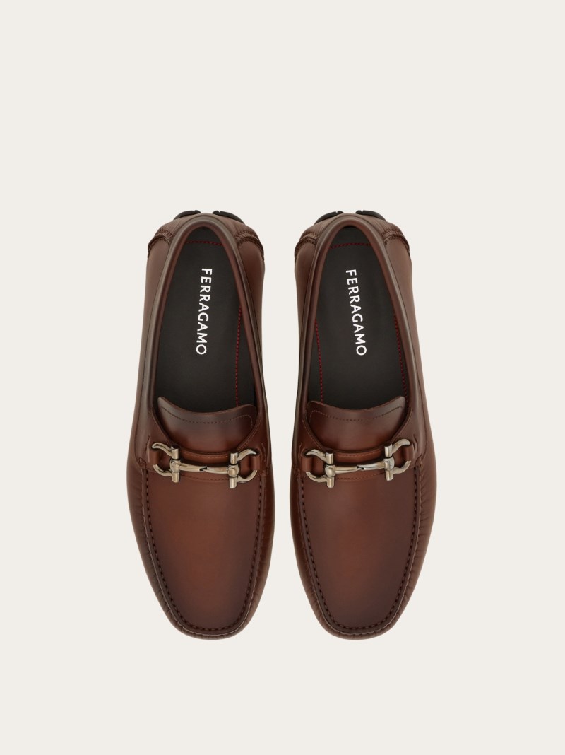 Ferragamo | Men's Driver With Gancini Ornament - Brown