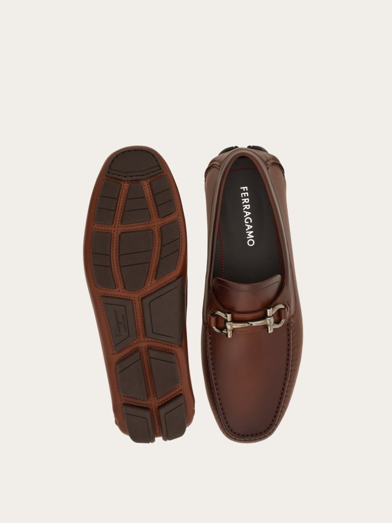 Ferragamo | Men's Driver With Gancini Ornament - Brown