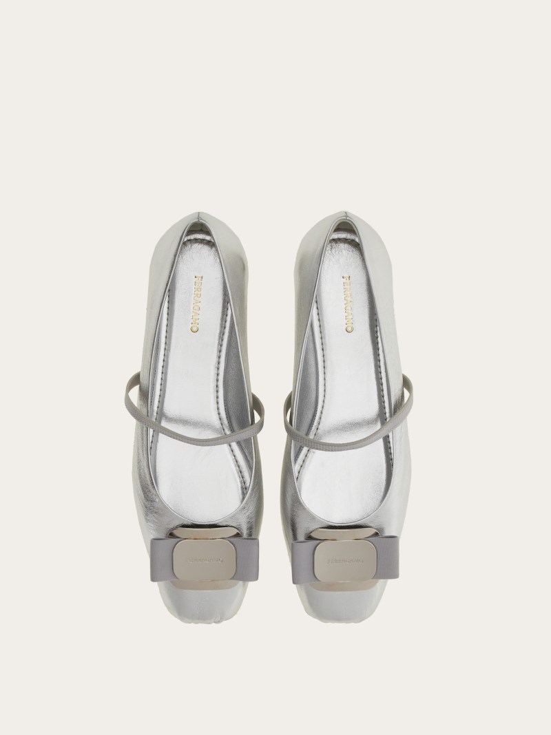 Ferragamo | Women's New Vara Plate Ballet Flat - Silver