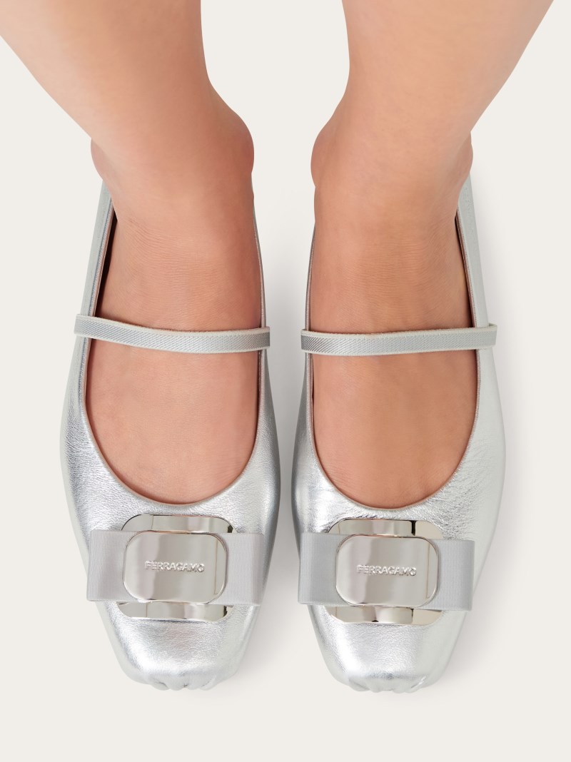 Ferragamo | Women's New Vara Plate Ballet Flat - Silver