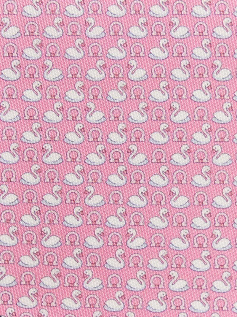 Ferragamo | Men's Swan Print Silk Tie - Pink