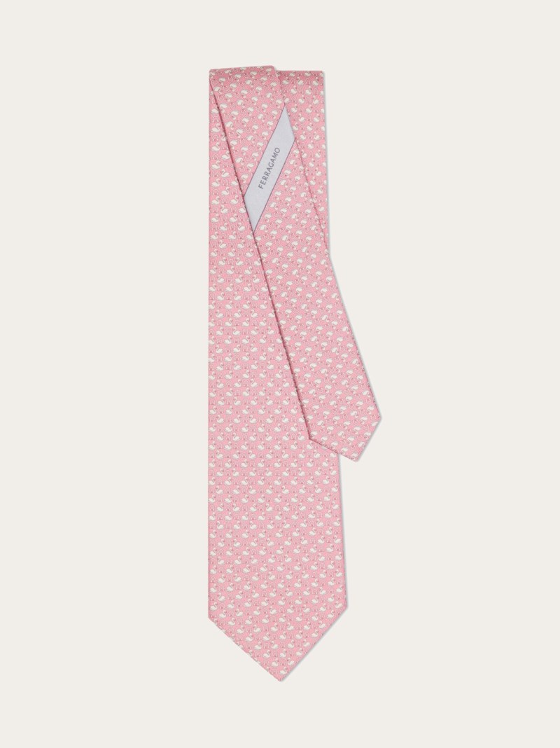 Ferragamo | Men's Swan Print Silk Tie - Pink