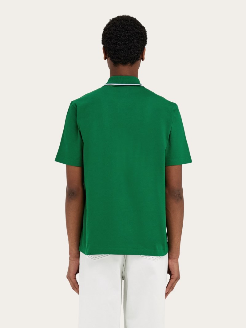 Ferragamo | Men's Cotton Polo Shirt With Signature - Forest Green