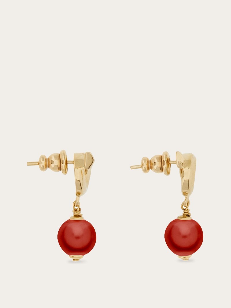 Ferragamo | Women's Gancini Earrings With Glass Pearl - Gold/Red
