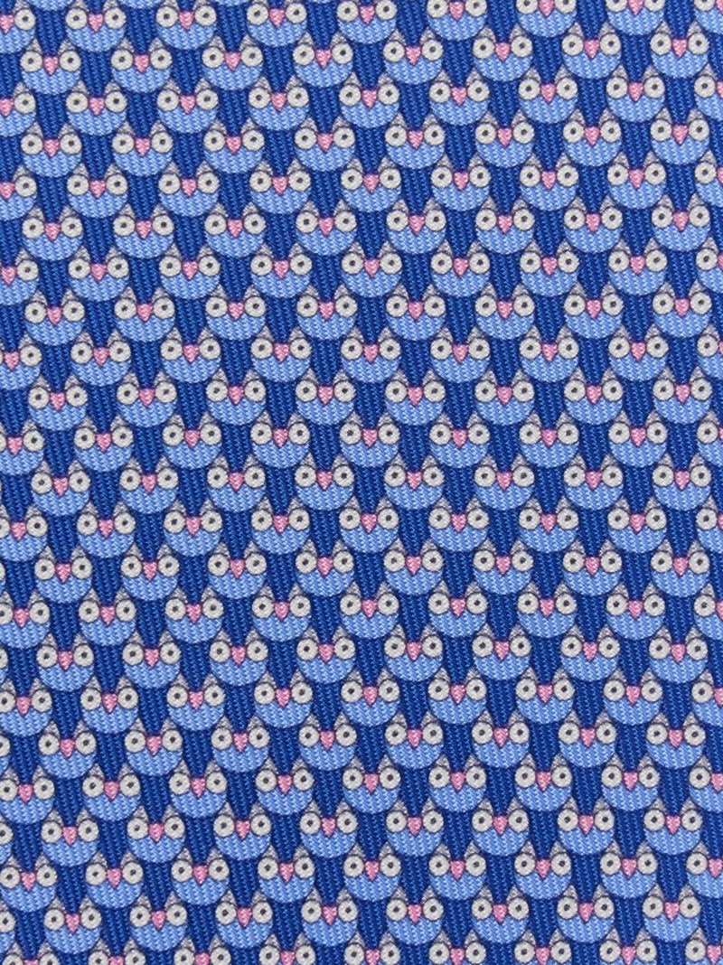 Ferragamo | Men's Owl Print Silk Tie - Bluette