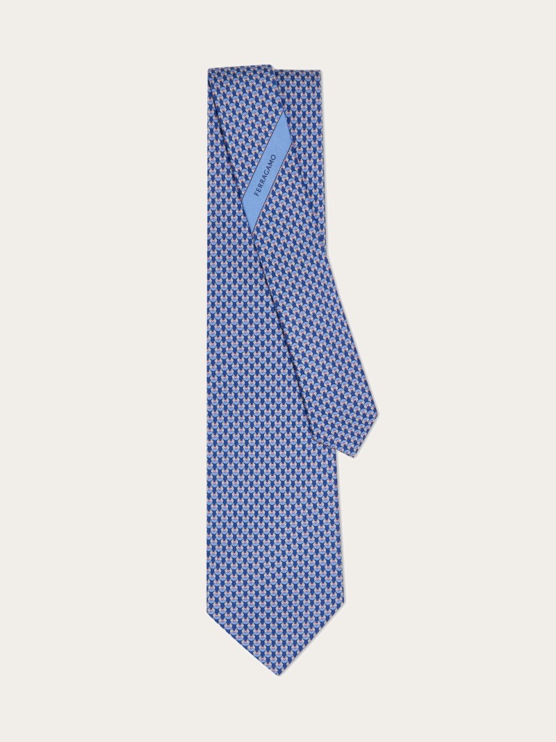 Ferragamo | Men's Owl Print Silk Tie - Bluette