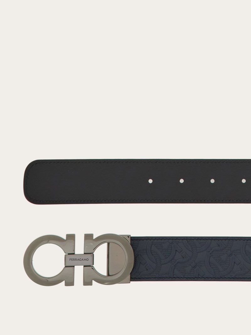 Ferragamo | Men's Reversible And Adjustable Gancini Belt - Navy Blue/Black