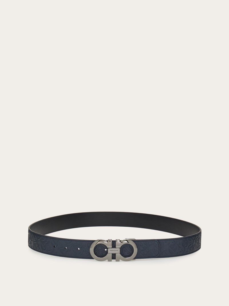 Ferragamo | Men's Reversible And Adjustable Gancini Belt - Navy Blue/Black