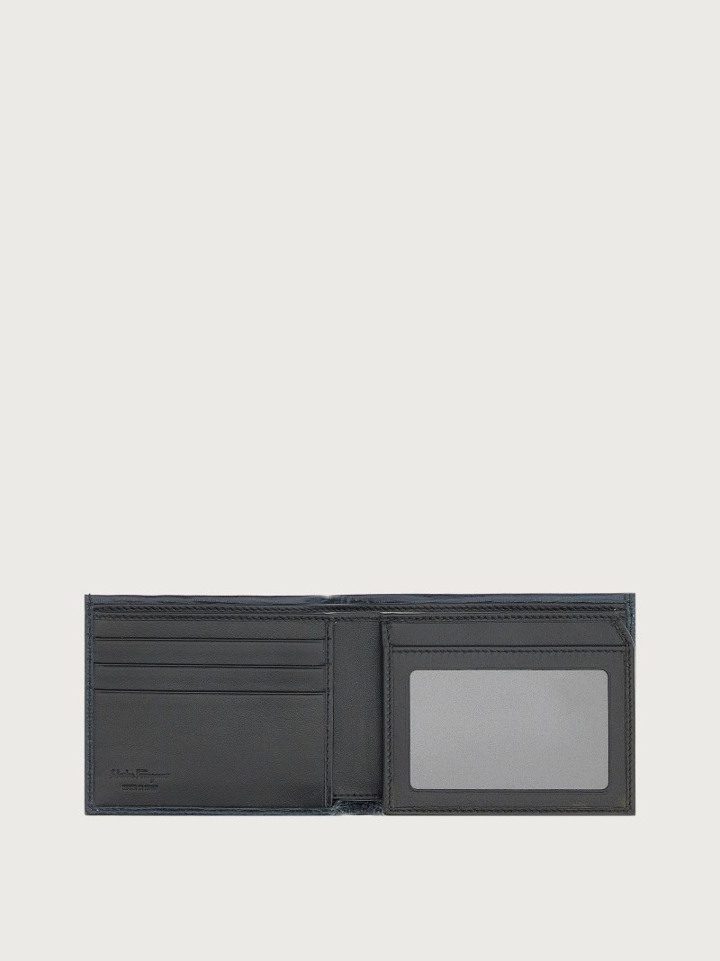 Ferragamo | Men's Gancini Wallet With Id Window - Deep Ocean/Black