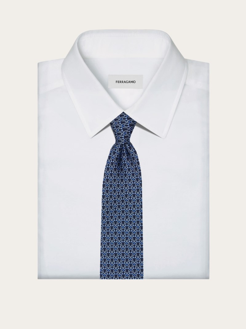 Ferragamo | Men's Gancini Print Silk Tie - Blue Marine