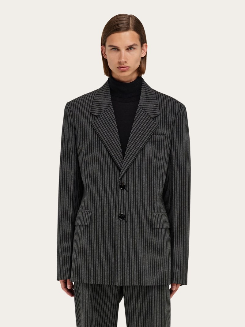 Ferragamo | Men's Single Breasted Blazer - Black/Charcoal Grey