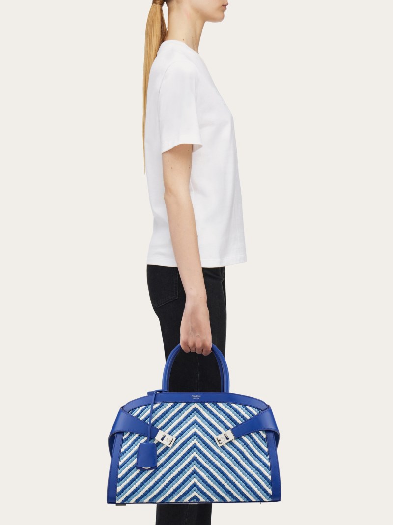 Ferragamo | Women's Hug Handbag - White/Lapis Lazuli