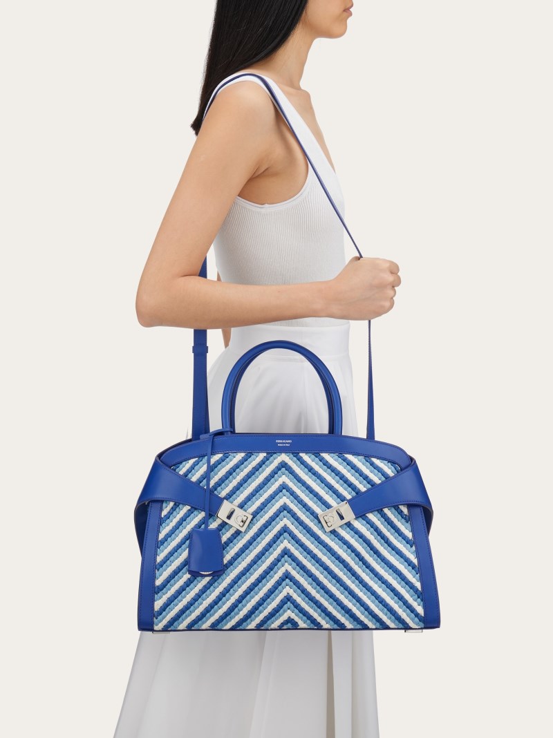 Ferragamo | Women's Hug Handbag - White/Lapis Lazuli