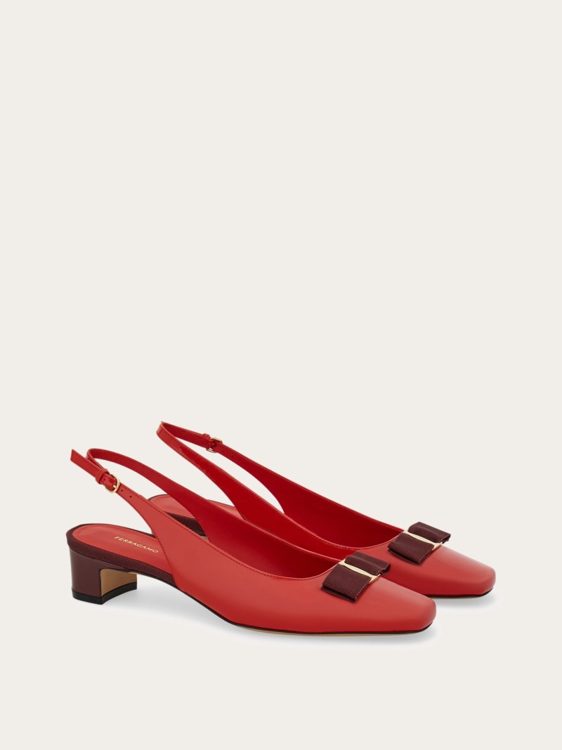 Ferragamo | Women's Iconic Bow Slingback - Flame Red/Burgundy