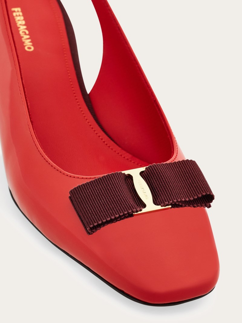 Ferragamo | Women's Iconic Bow Slingback - Flame Red/Burgundy