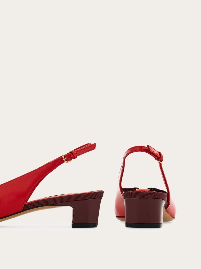Ferragamo | Women's Iconic Bow Slingback - Flame Red/Burgundy