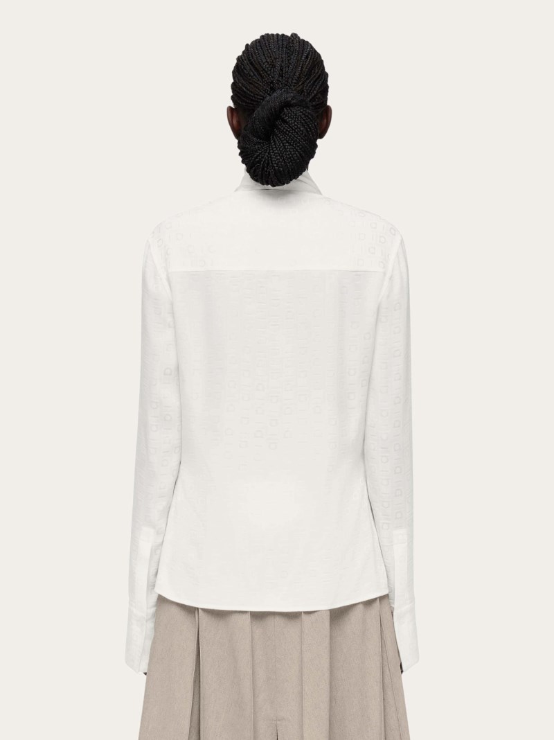 Ferragamo | Women's Monogram Shirt With Sash Collar - Mascarpone