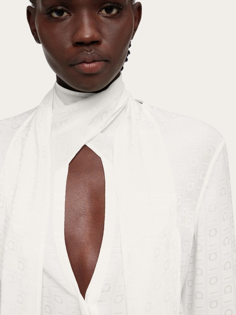 Ferragamo | Women's Monogram Shirt With Sash Collar - Mascarpone