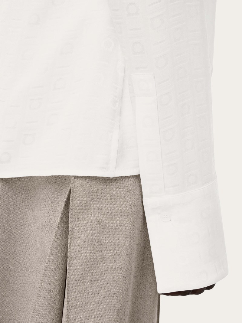 Ferragamo | Women's Monogram Shirt With Sash Collar - Mascarpone