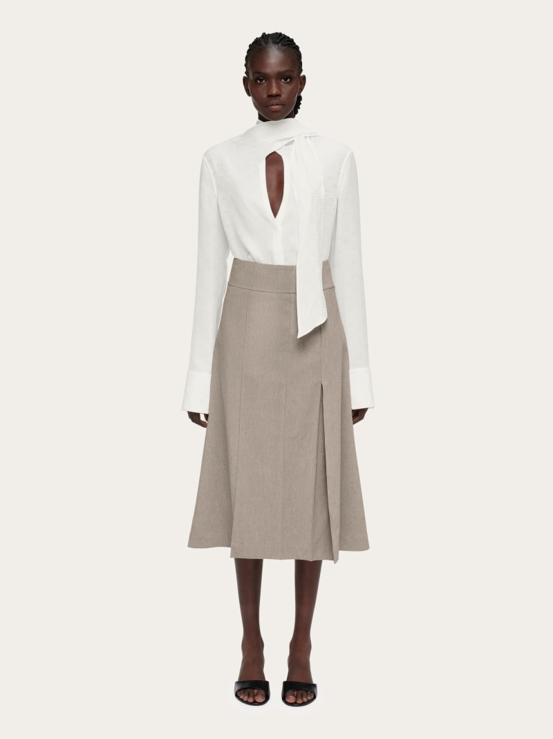 Ferragamo | Women's Monogram Shirt With Sash Collar - Mascarpone