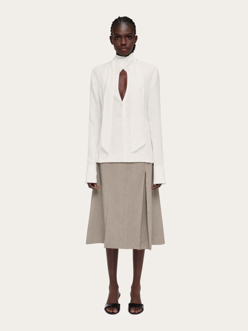 Ferragamo | Women's Monogram Shirt With Sash Collar - Mascarpone