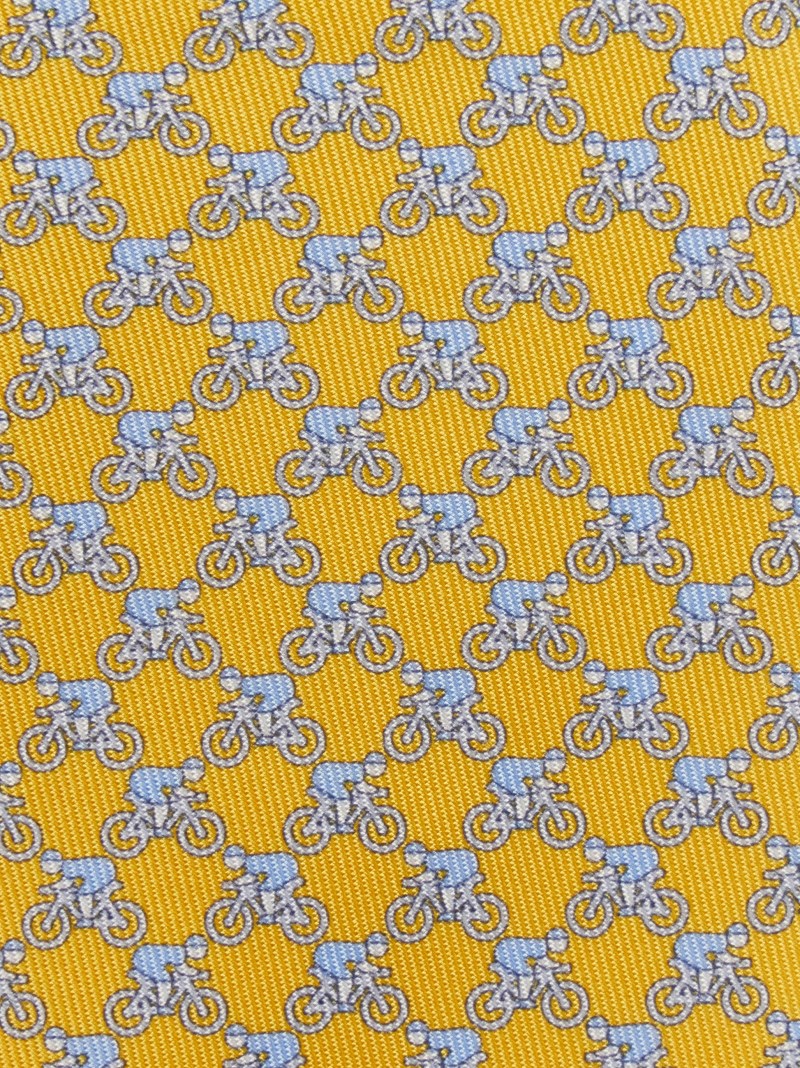 Ferragamo | Men's Cyclist Print Silk Tie - Yellow