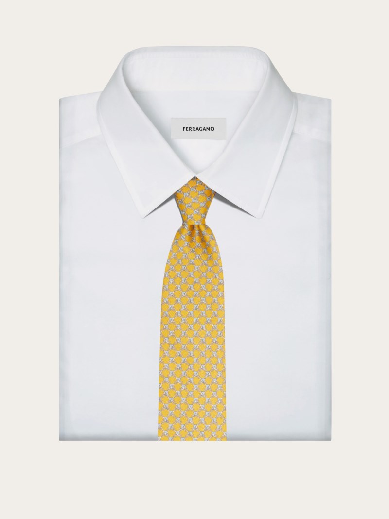 Ferragamo | Men's Cyclist Print Silk Tie - Yellow