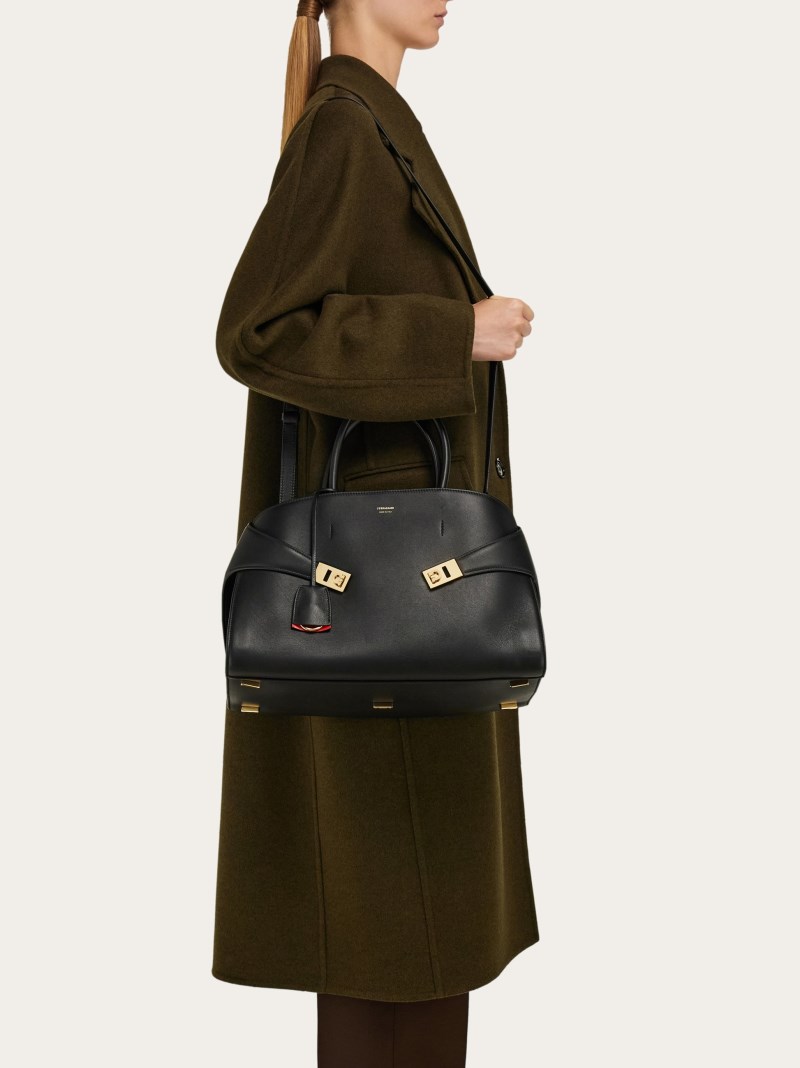 Ferragamo | Women's Hug Bicolor Handbag - Black/Flame Red