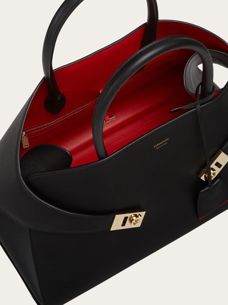 Ferragamo | Women's Hug Bicolor Handbag - Black/Flame Red