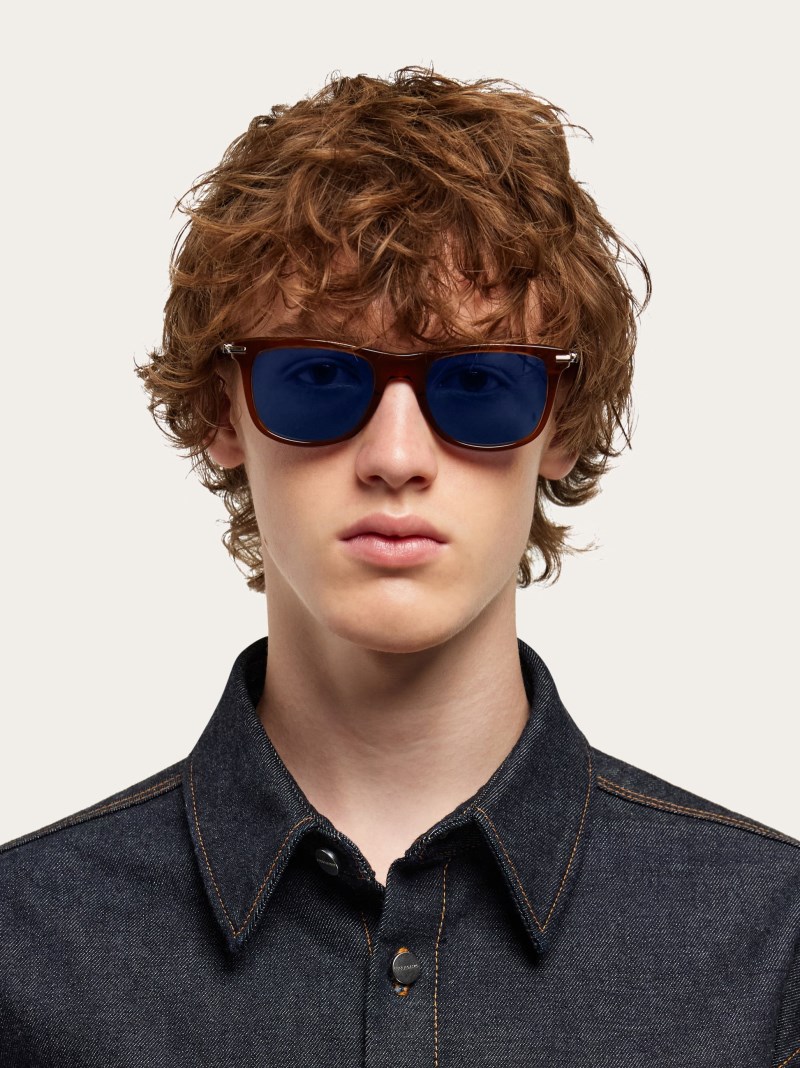 Ferragamo | Men's Sunglasses - Transparent Brown/Blue
