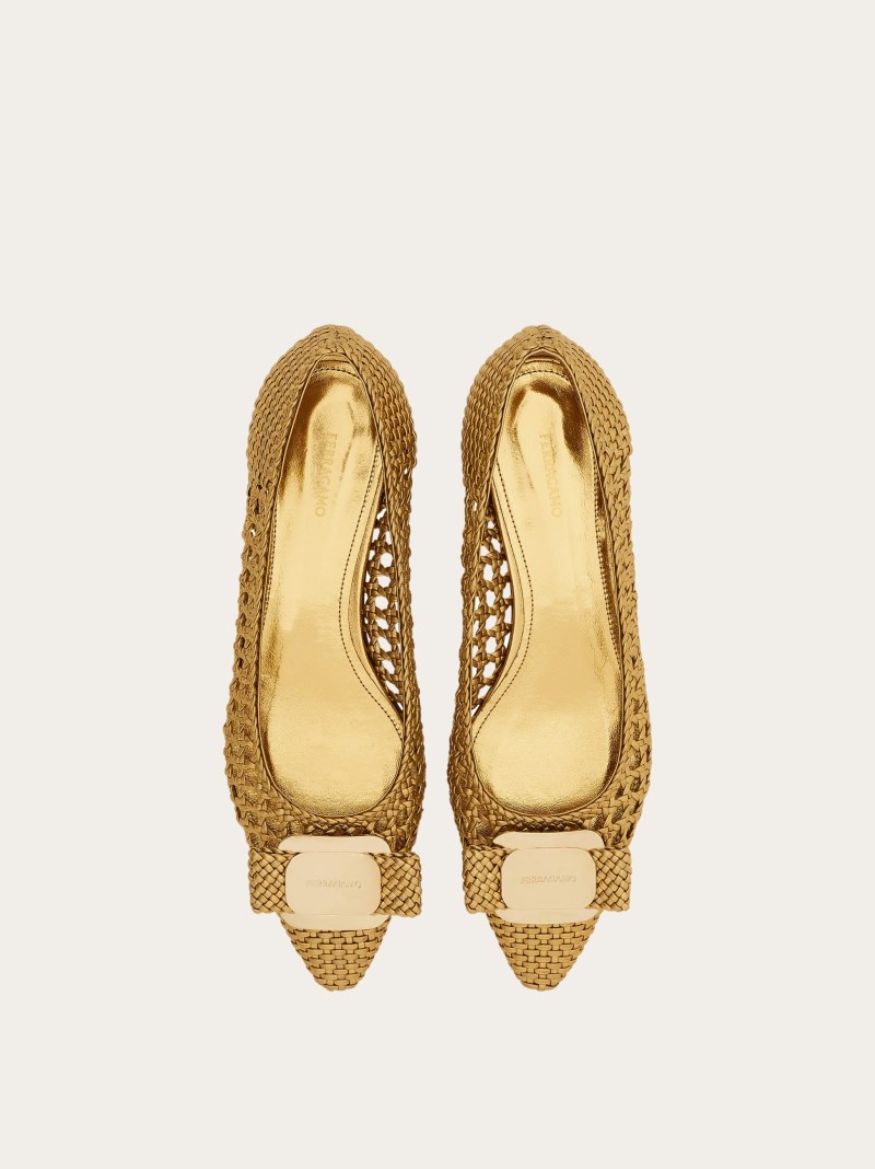 Ferragamo | Women's Ballet Flat With New Vara Plate - Gold