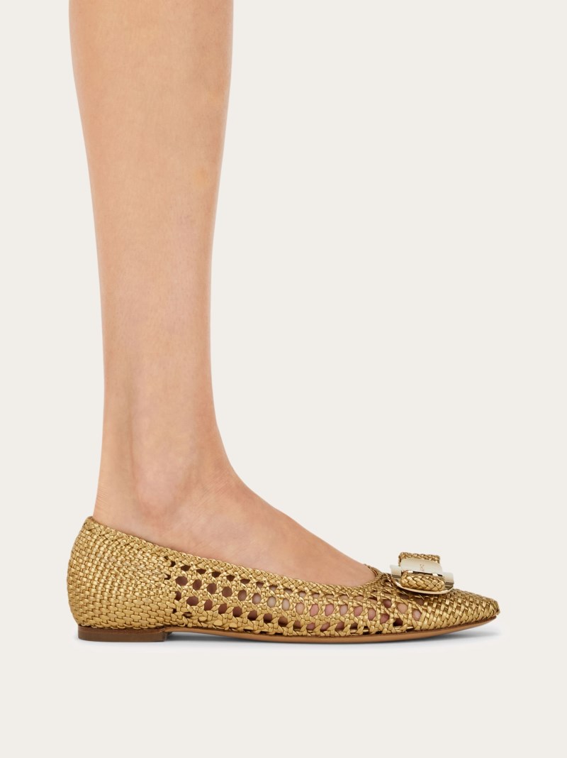 Ferragamo | Women's Ballet Flat With New Vara Plate - Gold