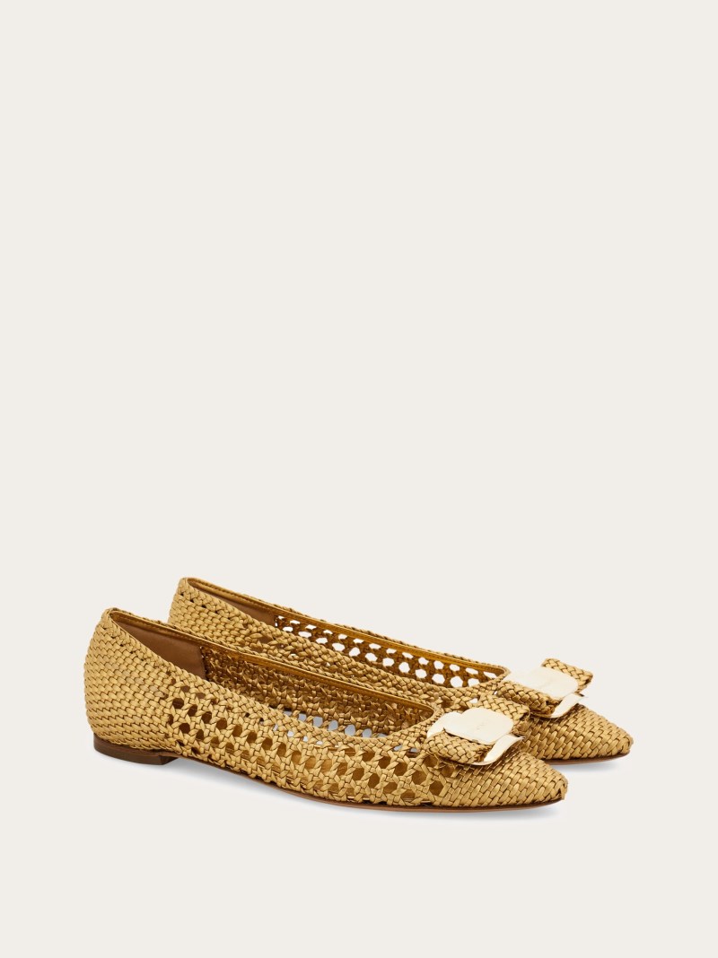 Ferragamo | Women's Ballet Flat With New Vara Plate - Gold