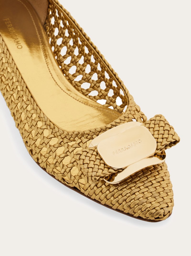Ferragamo | Women's Ballet Flat With New Vara Plate - Gold